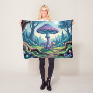 A Purple Mushroom Fleece Blanket