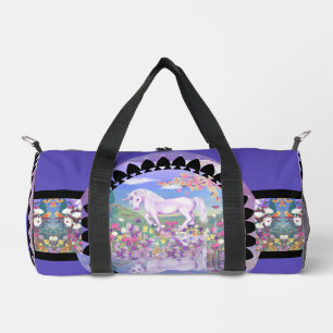 A purple paradise duffle bag
