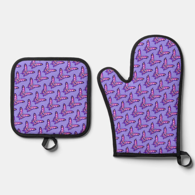 A purple paradise oven mitt & pot holder set (Front)
