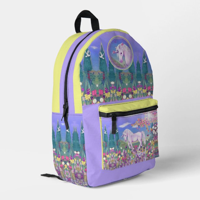 A purple paradise printed backpack (Back Corner Left)