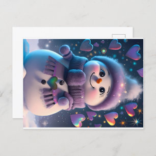 A Purple-Scarfed Snow Sweetheart - snowman gi Holiday Postcard
