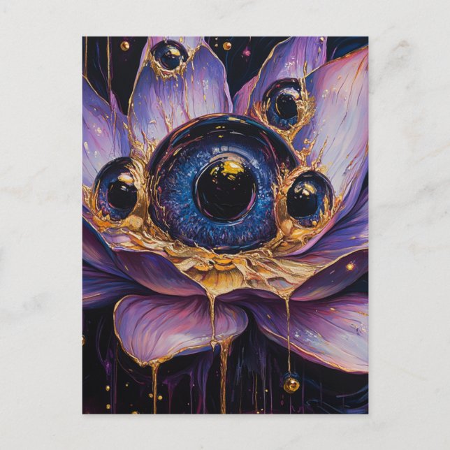 A Purple Surreal Flower With Blue Eyes Postcard (Front)