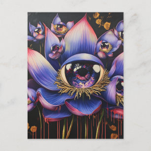 A Purple Surreal Flower With Eyeballs Postcard