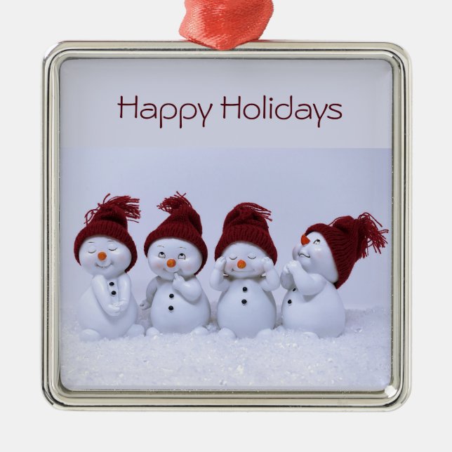 A quartet of snowmen metal tree decoration (Front)