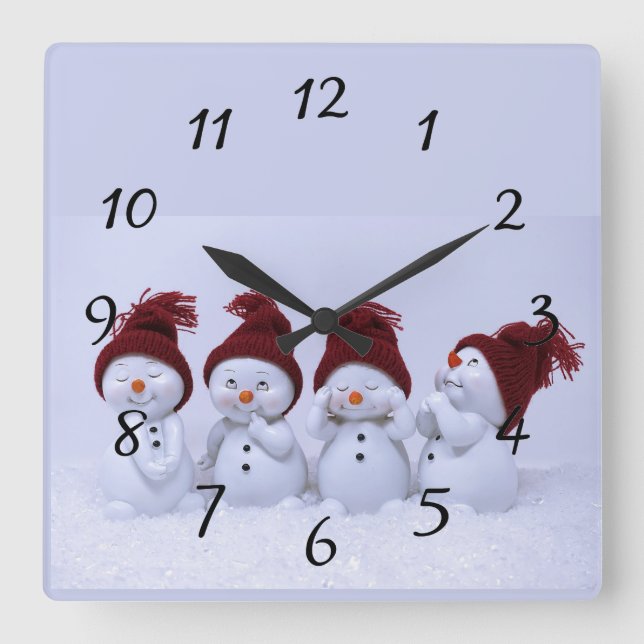 A quartet of snowmen square wall clock (Front)