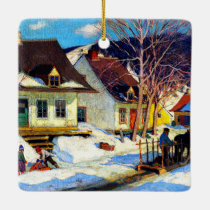 A Quebec Village Street - Clarence Gagnon artwork Ceramic Ornament