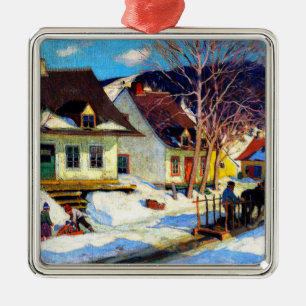A Quebec Village Street - Clarence Gagnon artwork Metal Tree Decoration