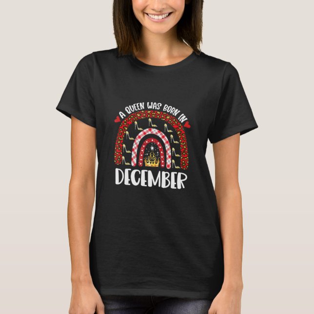 A Queen Was Born December Leopard Plaid Rainbow T-Shirt (Front)