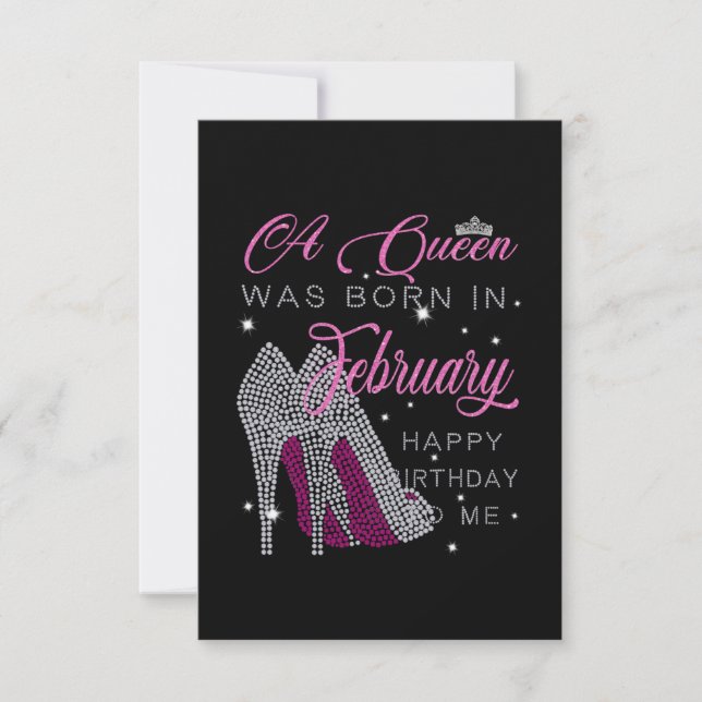 A Queen Was Born In February Happy Birthday Me RSVP Card (Front)