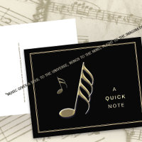 “A Quick Note" Gold Music Note Black Postcard