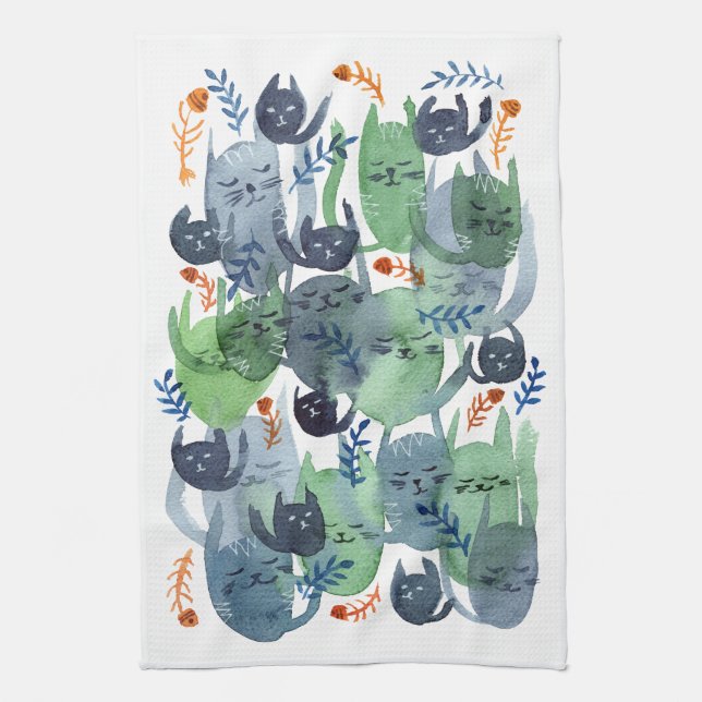 A Quiet Cacophony of Cats Tea Towel (Vertical)