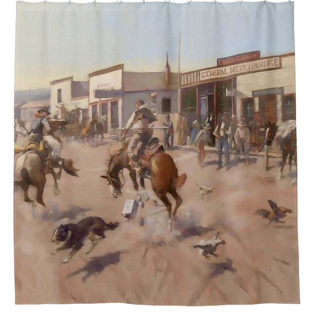 “A Quiet Day in Utica” by Charles M Russell Shower Curtain (Front)