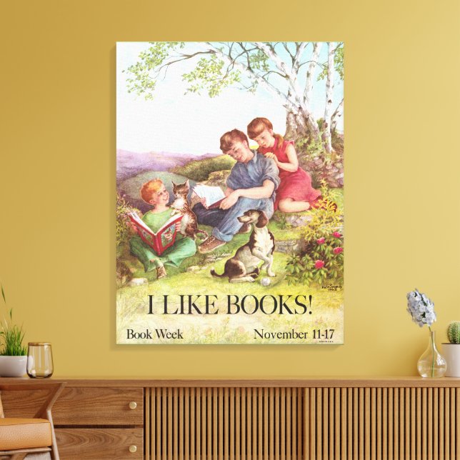A Quiet Moment of Reading,Kate Seredy I Like Books Canvas Print (Insitu(LivingRoom))