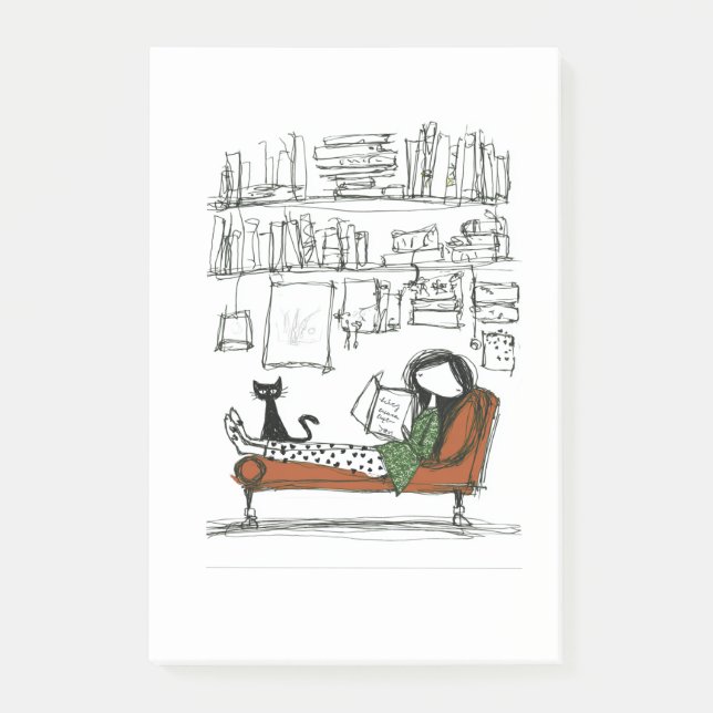 A Quiet Reading Afternoon | Hand-Drawn Book Lover  Post-it Notes (Front)
