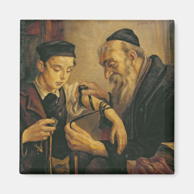A Rabbi tying the Phylacteries to the arm of a boy Magnet (Front)