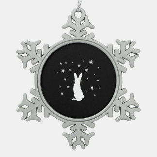 A Rabbit In The Snow Beautiful Christmas Time Snowflake Pewter Christmas Ornament