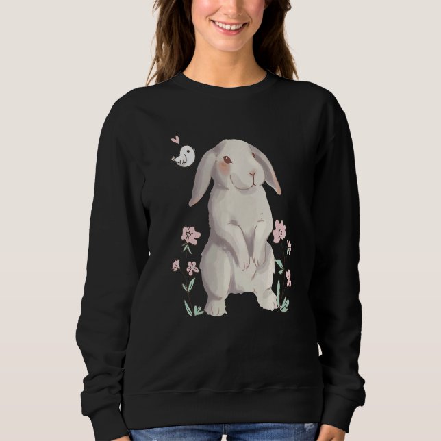 A rabbit with floppy ears in watercolour with a fl sweatshirt (Front)