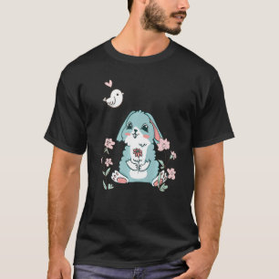 A rabbit with floppy ears in watercolour with a fl T-Shirt