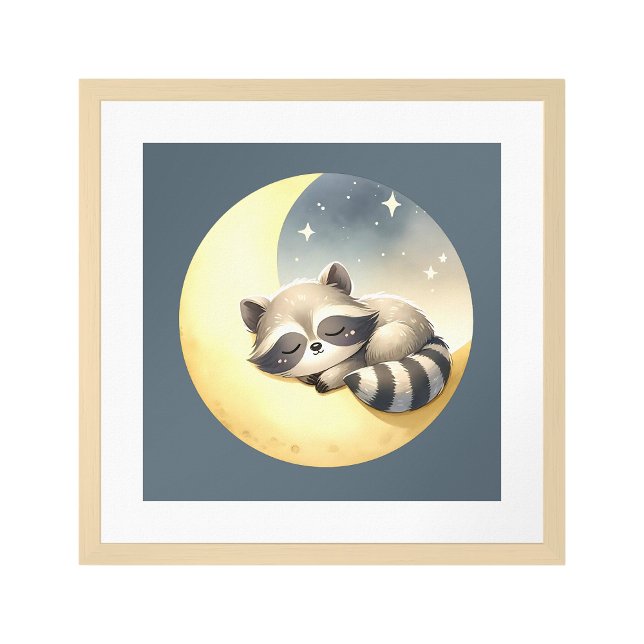 A Racoon Sleeping on the Moon! Cute Animal Kids Poster (Creator Uploaded)