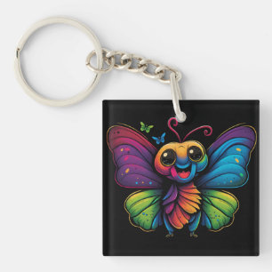 A rainbow-colored-butterfly key ring