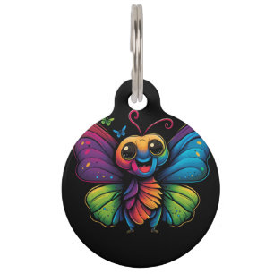 A rainbow-colored-butterfly pet tag