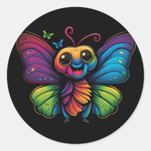 A rainbow-coloured-butterfly classic round sticker