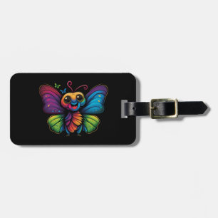 A rainbow-coloured-butterfly luggage tag