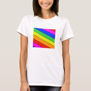 A Rainbow of Primary Coloured Diagonal Stripes on  T-Shirt