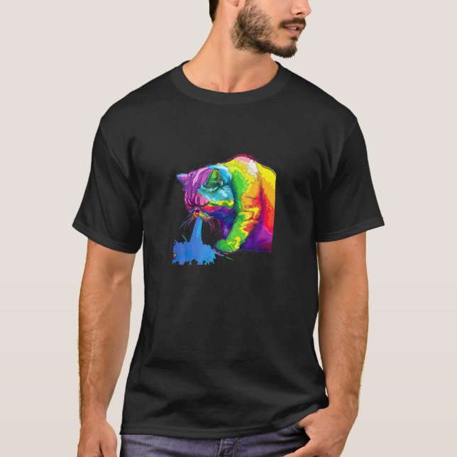 A Rainbow Pop Cat Puking T-Shirt (Front)