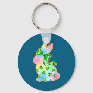 A Rainbow Rabbit With Green Bow And Shamrock St Pa Key Ring