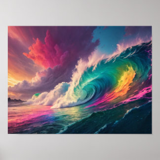 A Rainbow Wave: Colourful Ocean and Sky Poster