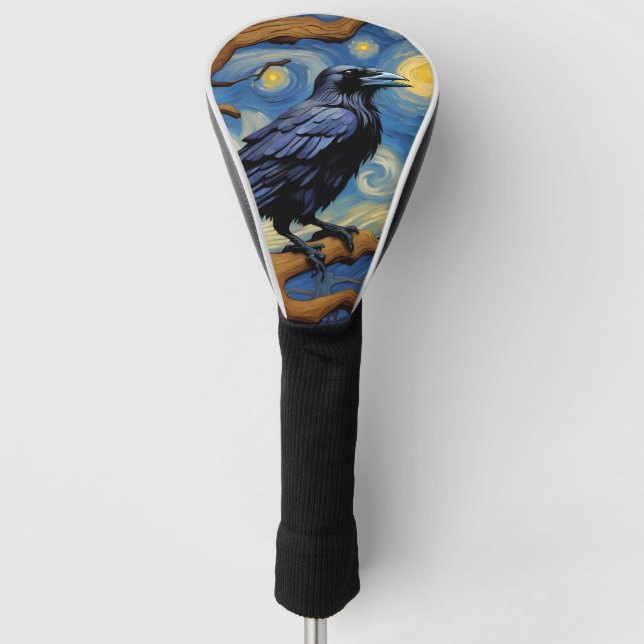 A Raven in an Old Oak Tree Starry Night Golf Head Cover (Front)