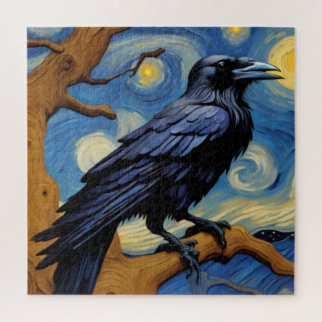 A Raven in an Old Oak Tree Starry Night Jigsaw Puzzle (Vertical)
