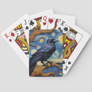 A Raven in an Old Oak Tree Starry Night Playing Cards