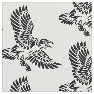 A raven in flight.  American native indians totem Fabric