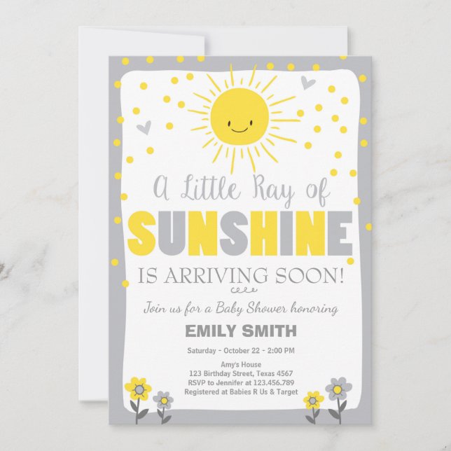 A Ray of Sunshine Baby Shower invitation Neutral (Front)