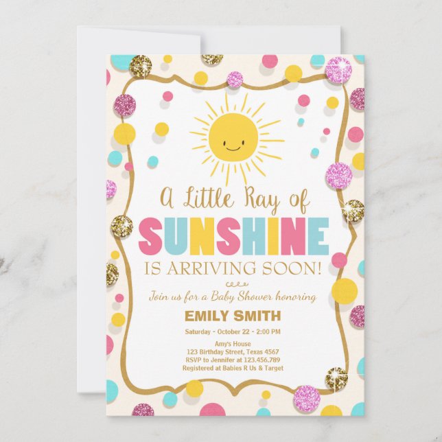 A Ray of Sunshine Baby Shower invitation Pink Blue (Front)