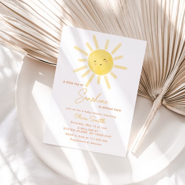 A ray of sunshine is almost here baby shower invitation (Creator Uploaded)