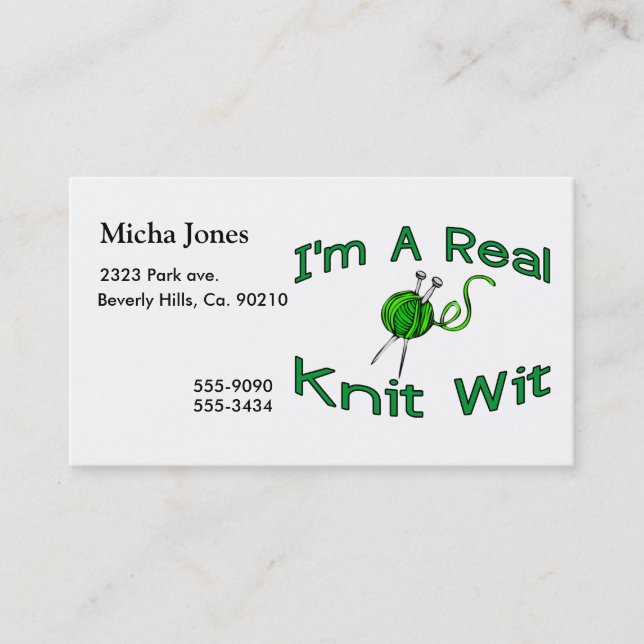 A Real Knit Wit Business Card (Front)
