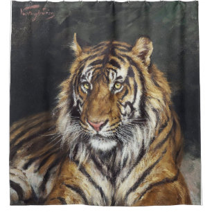 A Reclining Tiger (1866-1919) oil painting by Geza Shower Curtain