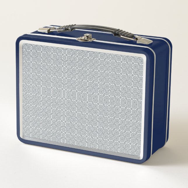 A rectangular blue and white lunchbox  (Front)