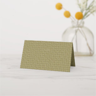 A rectangular rug with intricate geometric pattern place card