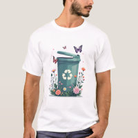 A Recycling Bin Surrounded by Butterflies and Bloo