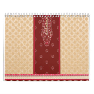 a red and beige carpet with a red border calendar