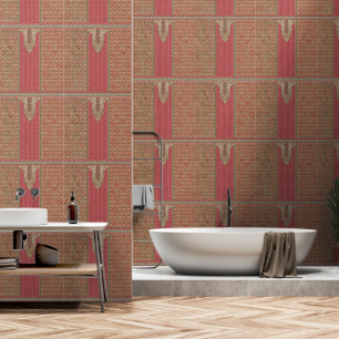a red and beige rug with a gold border wallpaper