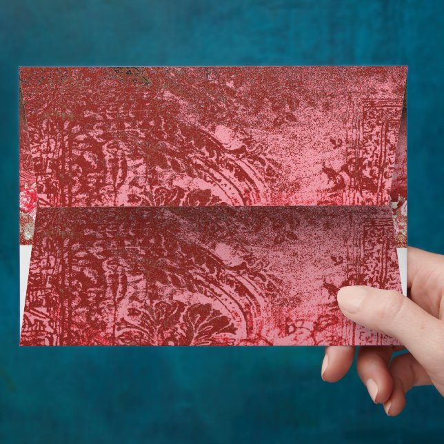 a red and black painting with a red background envelope (Hand)