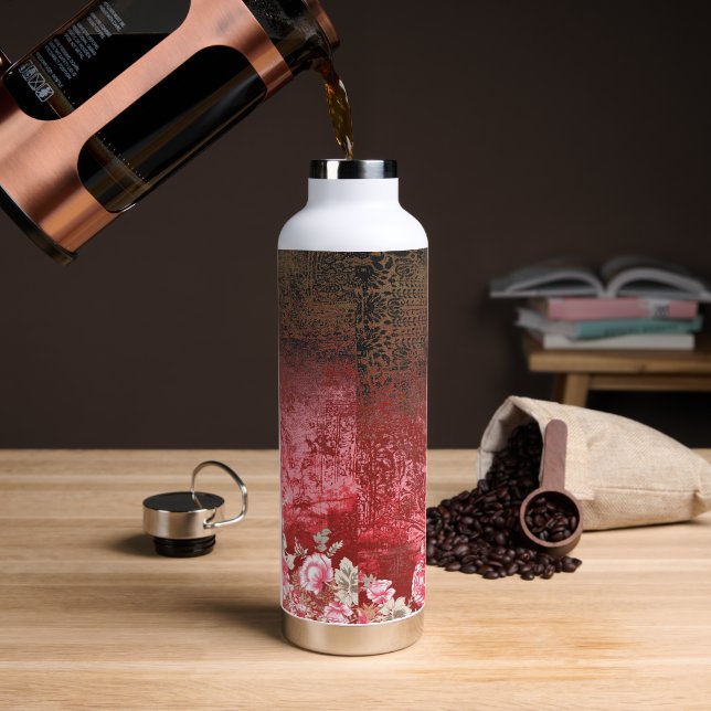 a red and black painting with a red background water bottle (Coffee)