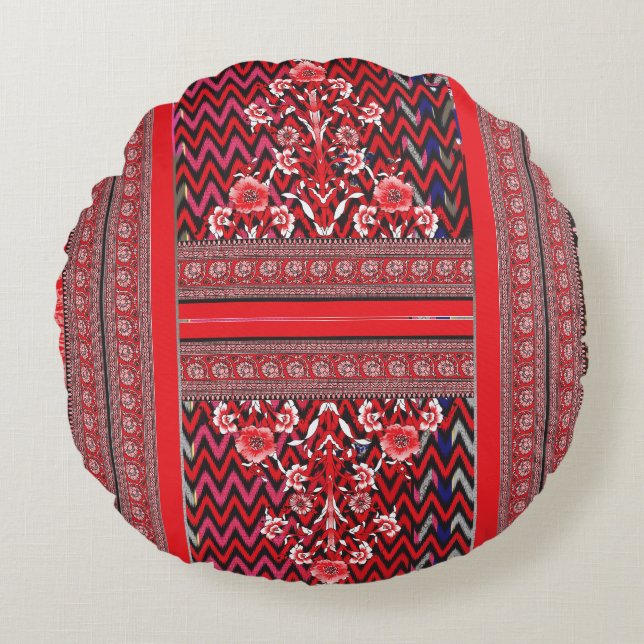 a red and black painting with a red heart on it round cushion (Front)