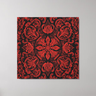 a red and black square with floral designs canvas print