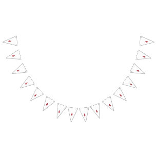 a red and blue pattern on a white background bunting